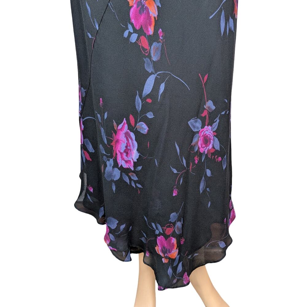 Vtg Y2K Jones New York Silk Chiffon Floral Asymmetric Midi Dress 12 Whimsigoth - Picture 3 of 9